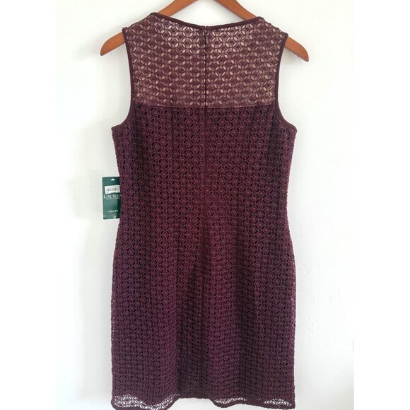 Lauren Ralph Lauren Burgundy Sheer Lace Illusion Sheath Dress 10 NWT $170 - Picture 2 of 11